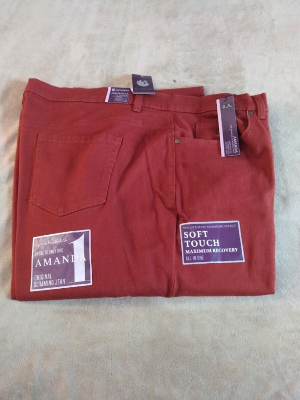 Gloria Vanderbilt Amanda Jeans Size 24W Avg Soft Slimming Rust Chestnut NWT